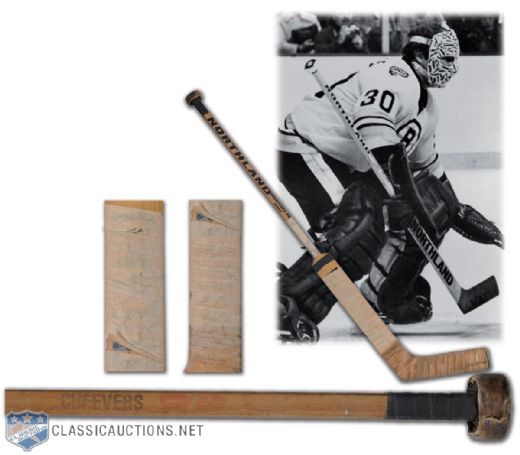 Gerry Cheevers 1976-77 Boston Bruins Northland Game-Used Team-Signed Stick by 22