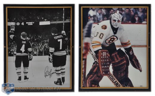 Collection of 2 Boston Bruins Frames from the Don Cherry Tavern, Including Cheevers & Signed Esposito With Orr (25" x 20")