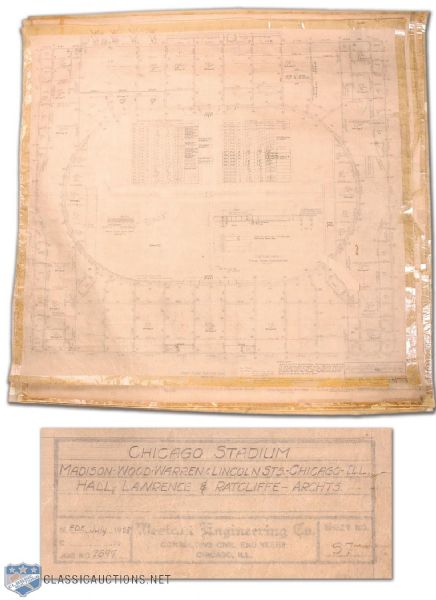 1928 Chicago Stadium Original Architectural Plans Collection of 7 (Each 42" Square)