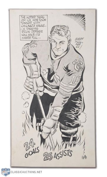 Bobby Hull 1959-60 Chicago Black Hawks Artwork Used in Publication (14 1/2" x 8")