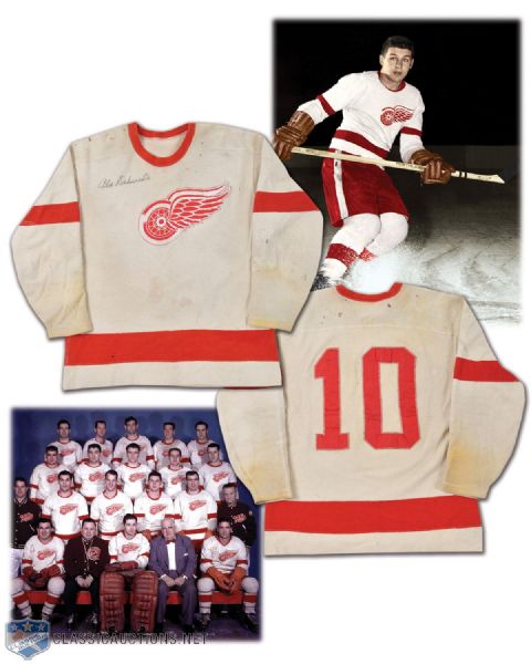 Alex Delvecchio 1954-56 Detroit Red Wings Signed Game-Worn Jersey -Photo-Matched!