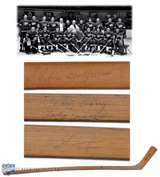 1938-39 Detroit Red Wings Stick Team-Signed by 19, Featuring 8 HOFers, Including Adams, Conacher, Abel & Thompson