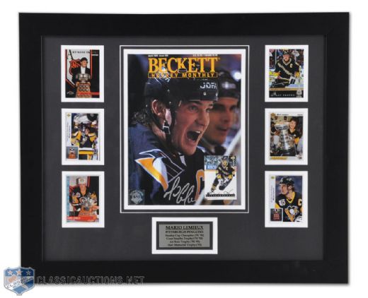 Mario Lemieux Pittsburgh Penguins 1991 & 1992 Stanley Cup Signed Framed Montage (18 3/4" x 22 3/4")