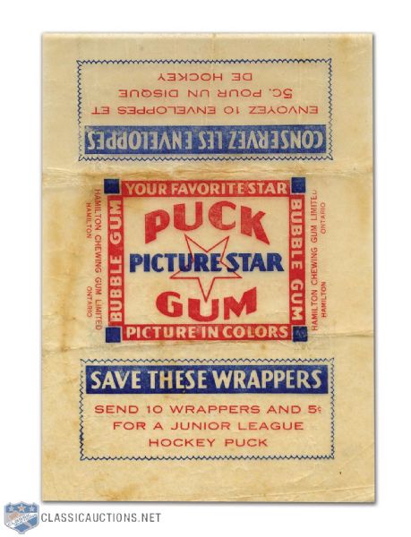 1933-34 Hamilton Chewing Gum Hockey Card Wrapper