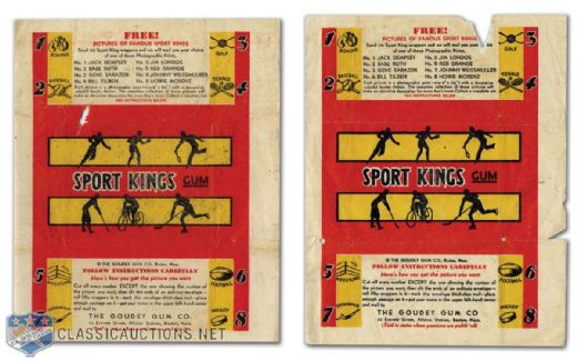 1933-34 Goudey Sport Kings Wrapper Collection of 2