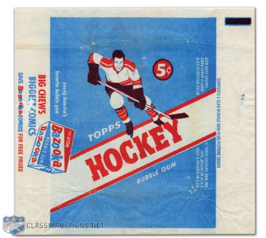 1954-55 Topps 5-Cent Pack Hockey Card Wrapper with Inner Bazooka Gum Wrapper