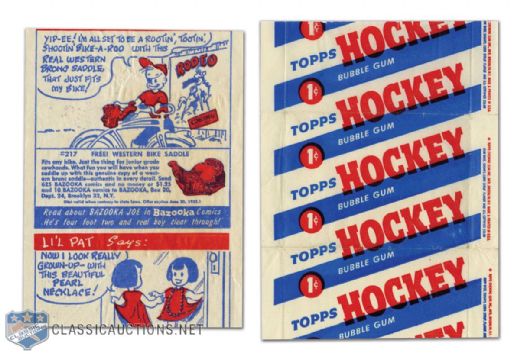 1954-55 Topps 1-Cent Pack Hockey Card Wrapper with Inner Bazooka Gum Wrapper