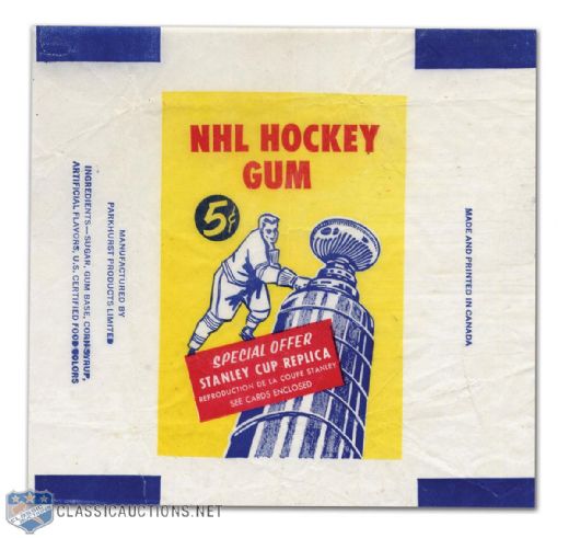 1963-64 Parkhurst Hockey Card Wrapper with Stanley Cup Replica Offer