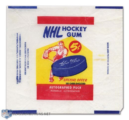 1963-64 Parkhurst Hockey Card Wrapper with Autographed Puck Offer