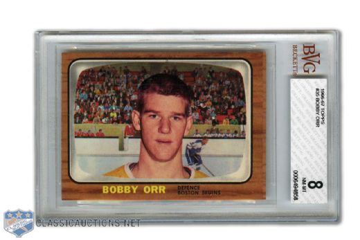 1966-67 Topps #35 - Bobby Orr Rookie Card Graded BVG 8 NM-MT