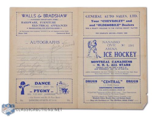 1947 Canadiens vs. NHL All-Stars Program Autographed by the Bentleys, Durnan, Blake +++