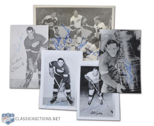 Detroit Red Wings Signed Photo Collection of 5 Including Howe, Abel & Stewart