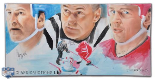 Glenn Anderson, Igor Larionov & Ray Scapinello Signed 2008 HHOF Induction Painting by David Arrigo (24" x 48")