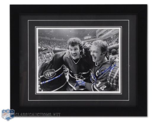 Rejean Houle, Yvon Lambert & Yvan Cournoyer Signed Montreal Canadiens 1978 Stanley Cup Celebration Framed Photo (18 3/4" x 22 3/4")