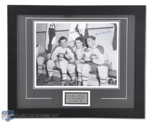 Henri Richard & Dickie Moore Signed Framed 11" x 14" Photo with Maurice Richard (19" x 23")