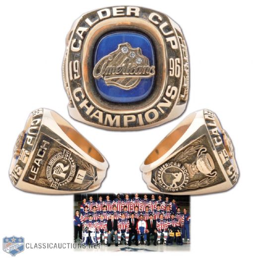 Jamie Leach 1995-96 AHL Rochester Americans Calder Cup Championship Diamond & Gold Ring