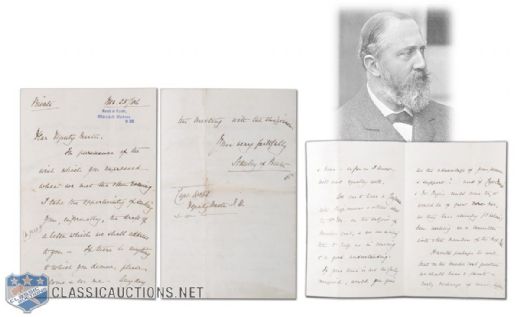 Rare Lord Stanley Stanley of Preston Handwritten Signed Letter Dated 1886