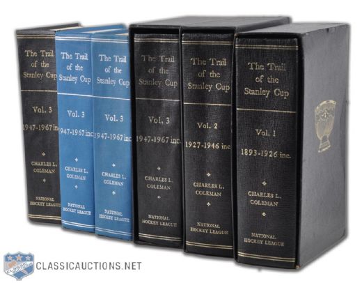Leatherbound "The Trail of the Stanley Cup" Three-Volume Set, Plus Volume 3 "1947-1967" Collection of 3