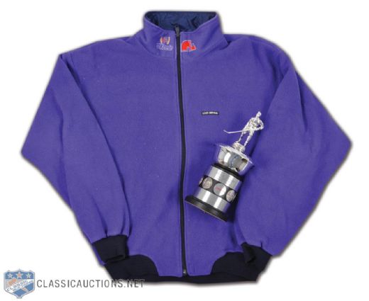 Claude Lapointes 1991-92 Quebec Nordiques OKeefe Cup & Trophy (12") Plus Nordiques Reversible Jacket