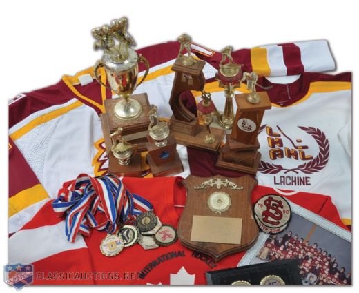 Claude Lapointes Minor Hockey Jersey, Trophy & Memorabilia Collection