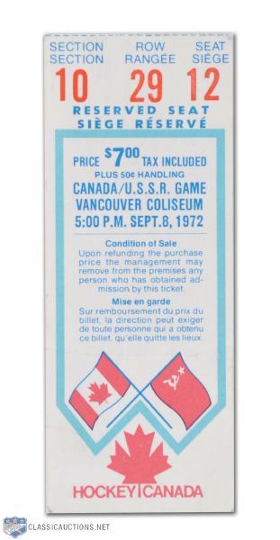 1972 Canada-Russia Series Game Four Ticket Stub