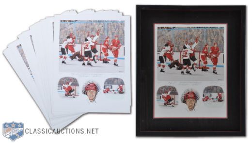 1972 Canada-Russia Series "Henderson Scores for Canada" Multi-Signed Lithograph Collection of 47
