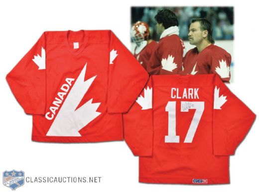Wendel Clark 1987 Canada Cup Pre-Tournament Signed Game-Worn Team Canada Jersey - Photo-Matched!