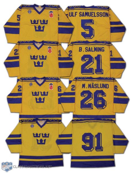 Team Sweden 1991 Canada Cup Jersey Collection of 8, Including Salming & Naslund