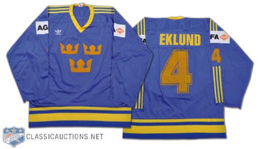 Thom Eklund Mid-1980s Team Sweden World Championships Game-Worn Jersey