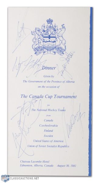 1981 Canada Cup Dinner Menu Signed by 6 HOFers, Including Gretzky