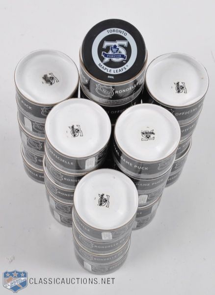 Toronto Maple Leafs 75th Anniversary and Maple Leaf Gardens 1931-99 NHL Official Game Puck Collection of 36, Plus Maple Leafs Gardens Last Game and First Game Air Canada Centre Pucks Collection of 78