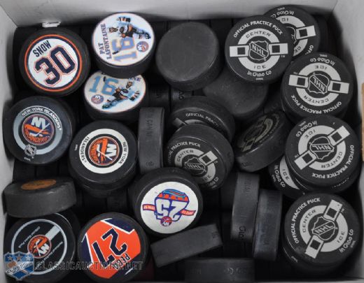 Huge Collection of NHL Game Pucks and Souvenir Pucks of 362