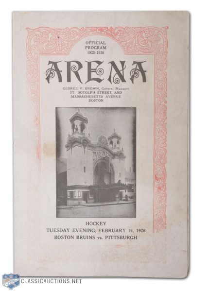 1925-26 Boston Arena Program Pittsburgh Pirates vs. Boston Bruins