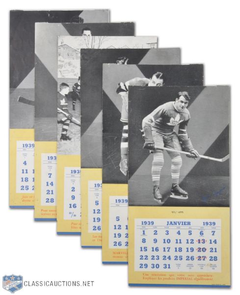1939 Imperial Oil NHL Stars Calendar Featuring 7 HOFers Including Shore, Joliat & Apps