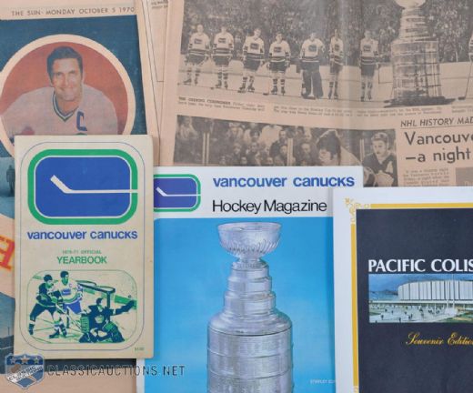 1970-71 Vancouver Canucks Inaugural Season Collection of 5, Including First Game Program & Yearbook +++