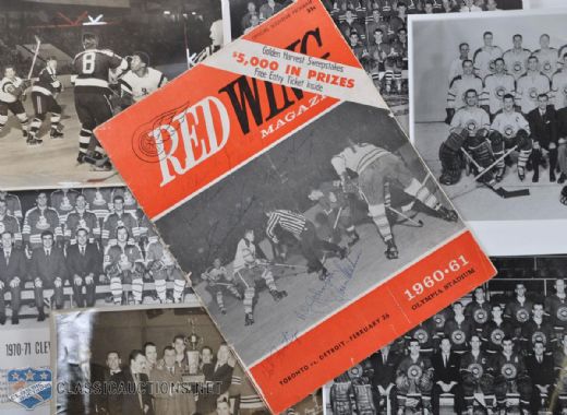 1960-61 Red Wings Signed Program, Old Red Wings Negatives & Various Team Photo & Card Collection