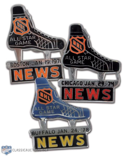 1970s NHL All-Star Game Press Pin Collection of 3