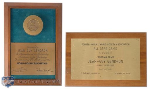 1970s Jean-Guy Gendron WHA Plaque Collection of 2