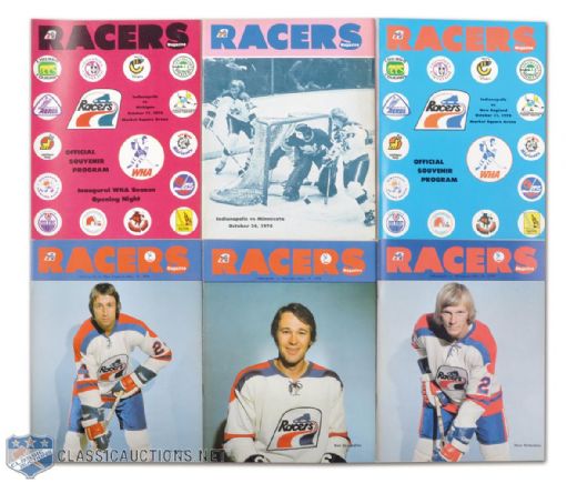 WHA Indianapolis Racers Programs Collection of 103 Including 1974-75 Racers Inaugural Game, Plus Stapleton & Mahovlich Signed Covers