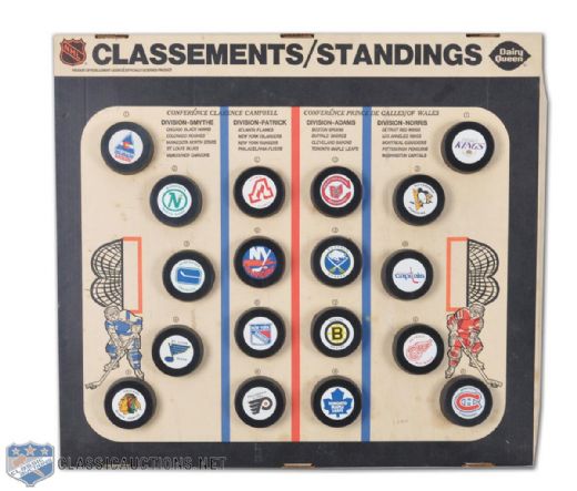Dairy Queen 1977-78 NHL Standings Display and Hockey Puck Sundae Cup Complete Set of 18 (26" x 29")