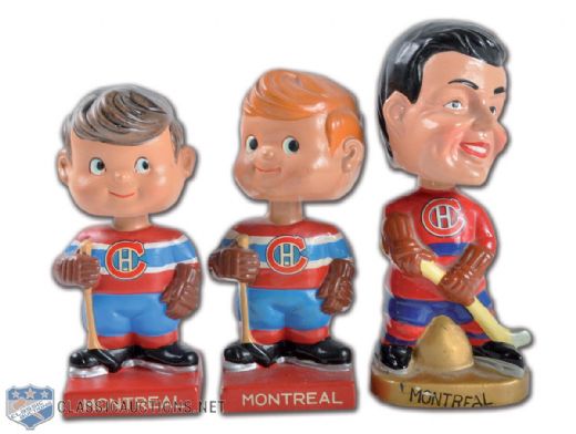 1960s NHL Montreal Canadiens Bobbing Head Dolls Collection of 3