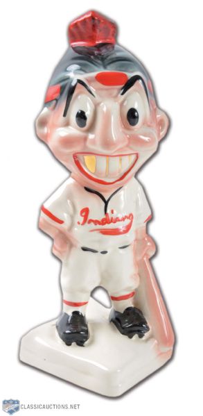 1948 Stanford Pottery Cleveland Indians Chief Wahoo Gold Tooth Bank (8")