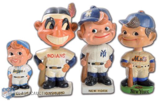 Early-1960s MLB Bobbing Head Dolls Collection of 4