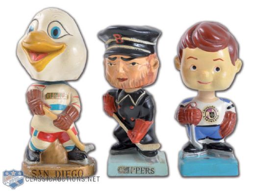 San Diego Gulls, Baltimore Clippers & Cleveland Crusaders Bobbing Head Dolls Collection of 3