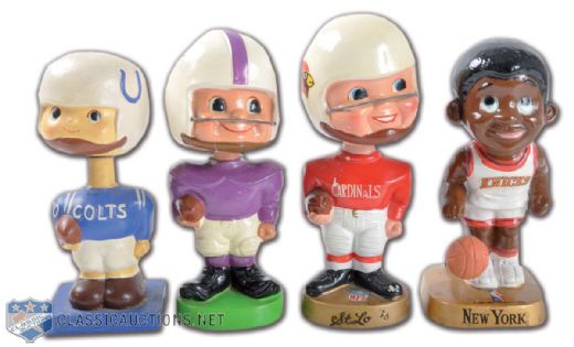 1960s NFL & NBA Bobbing Head Dolls Collection of 4