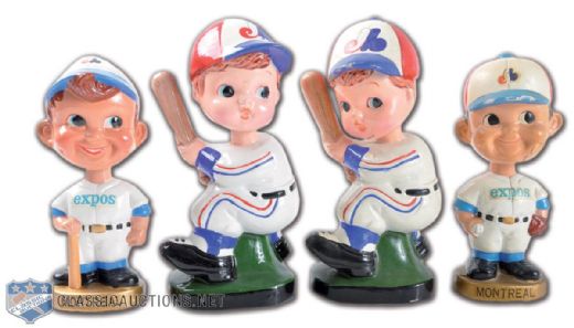 Late 1960s & 1970s MLB Montreal Expos Bobbing Head Dolls Collection of 4