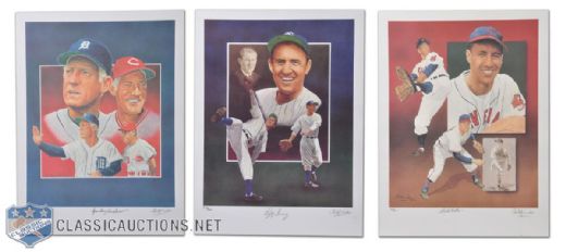 Baseball Hall of Famers Signed Limited Edition Lithograph Collection of 3, Featuring Sparky Anderson, Lefty Gomez & Bob Feller (Each 24" x 18")