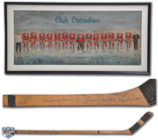 Montreal Canadiens Stanley Cup Champions c.1930 Team-Signed Stick and <br>1930-31 Frontenac Team Photo