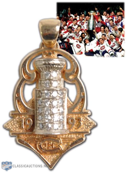 Jacques Laperrieres Montreal Canadiens 1993 Stanley Cup 14K Gold & Diamond Pendant