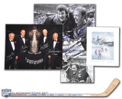 Montreal Canadiens Yvan Cournoyer Signed Photo and Stick, Collection of 5